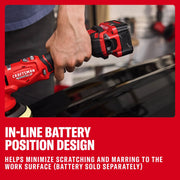 Photo of Craftsman cordless polisher CMCE150B with in-line battery design held over a black work surface.